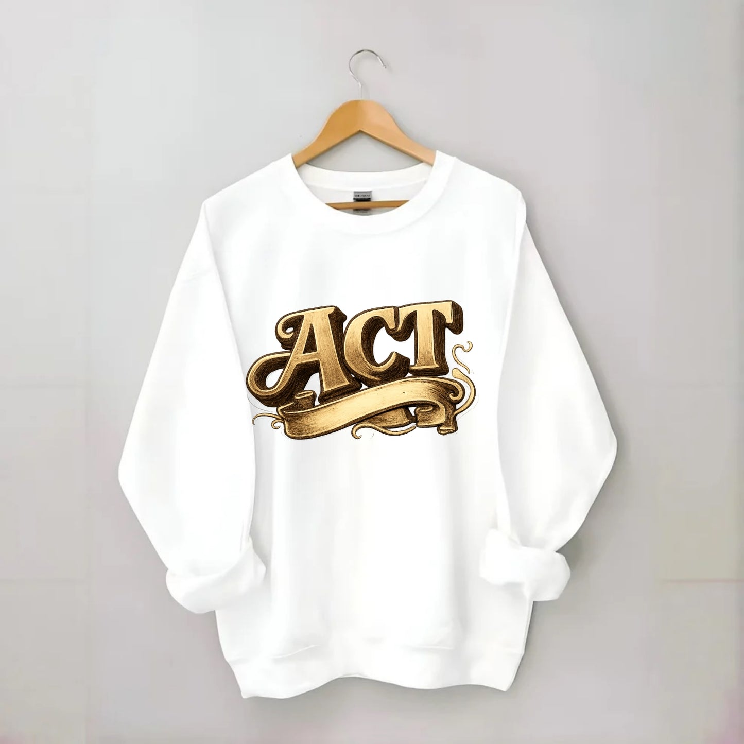 Bold typography design - "ACT" - take action, do something - Crewneck Sweatshirt - white