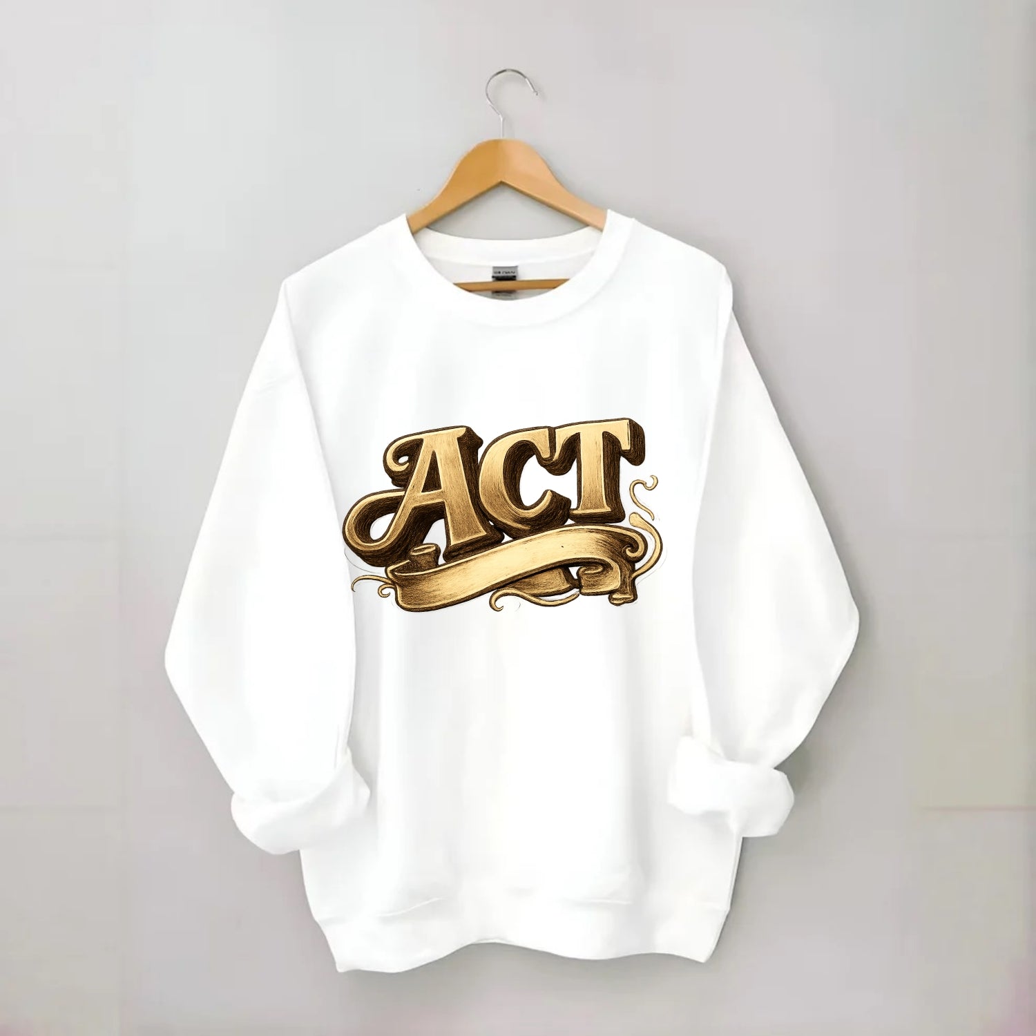 Bold typography design - "ACT" - take action, do something - Crewneck Sweatshirt - white