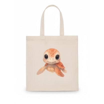 Baby Loggerhead Turtle - reddish-brown shell, big round dark eyes, chunky head, - Tote Bag - white