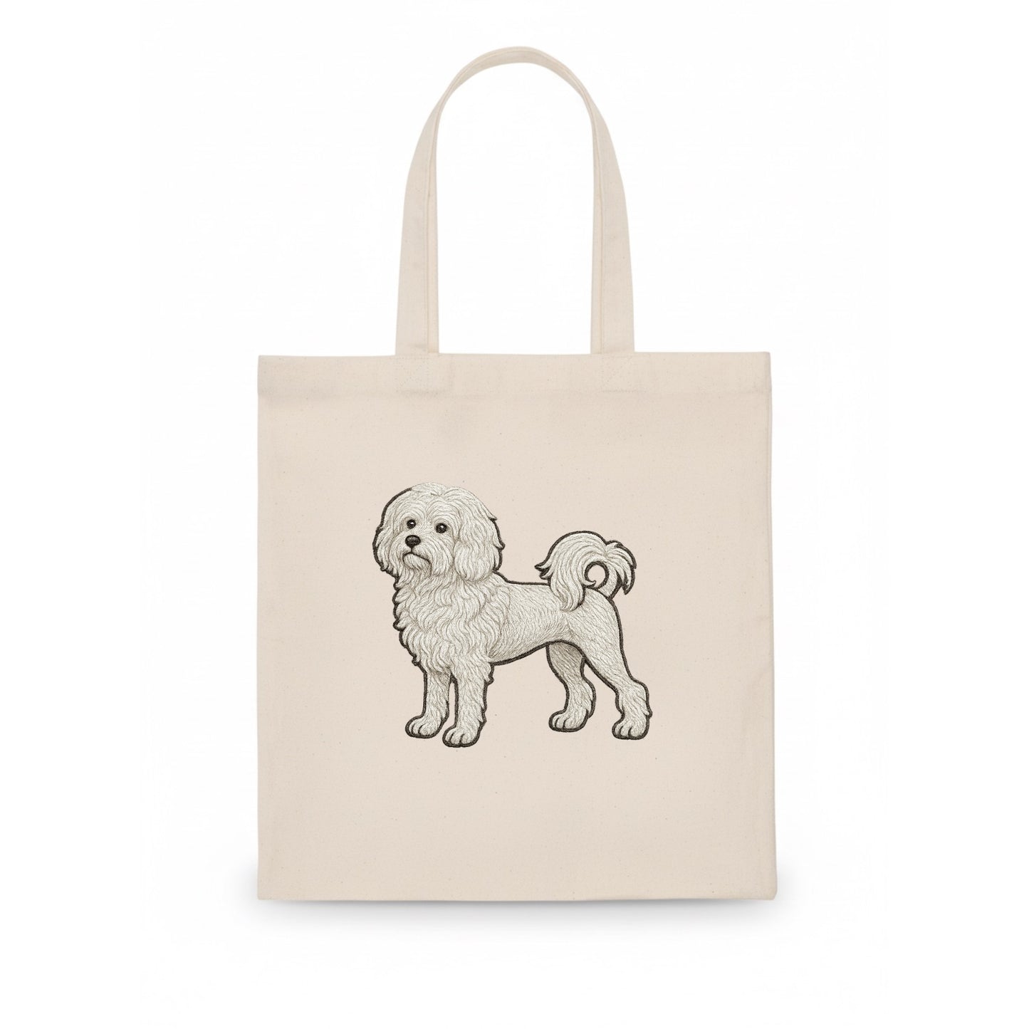Löwchen - Little Lion Dog white embroidered pose - Tote Bag - white