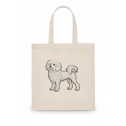 Löwchen - Little Lion Dog white embroidered pose - Tote Bag - white
