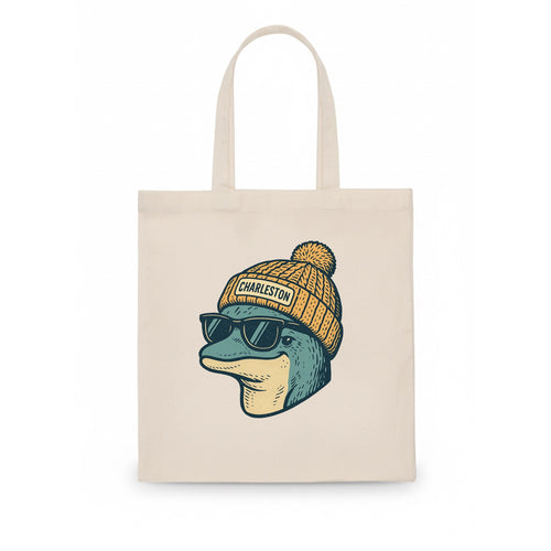 Charleston Dolphin wearing Charleston beanie with pom pom and wayfarer sunglasses - Tote Bag