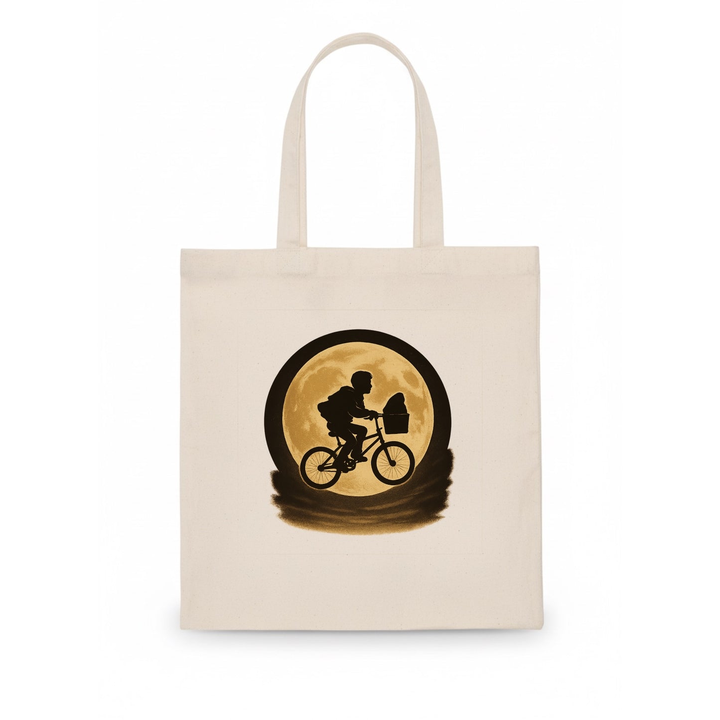 boy with bicycle flying across full moon with silhouette - Tote Bag - white
