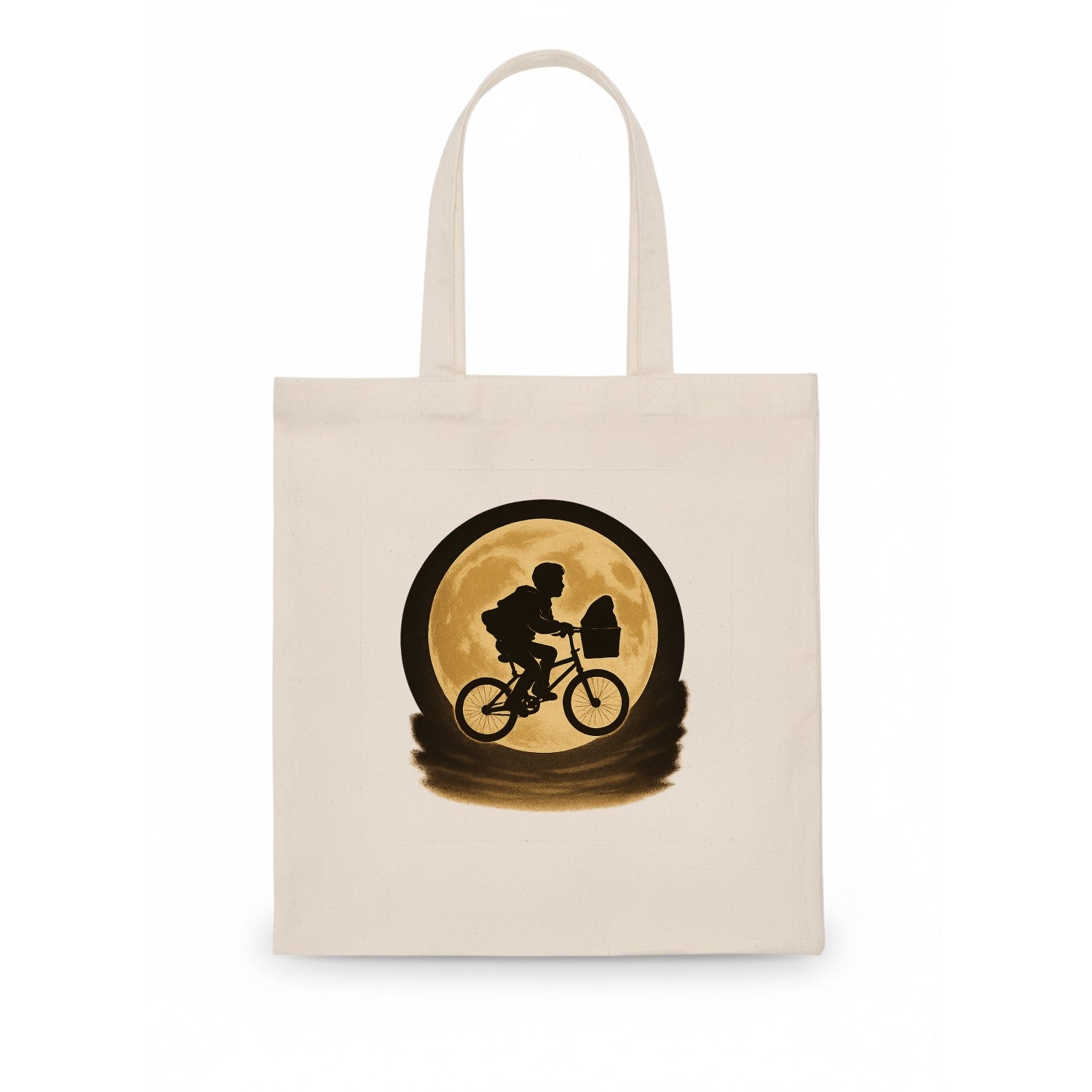 boy with bicycle flying across full moon with silhouette - Tote Bag - white