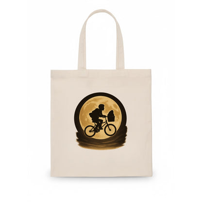 boy with bicycle flying across full moon with silhouette - Tote Bag - white