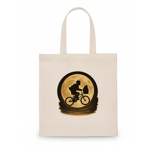 boy with bicycle flying across full moon with silhouette - Tote Bag - white