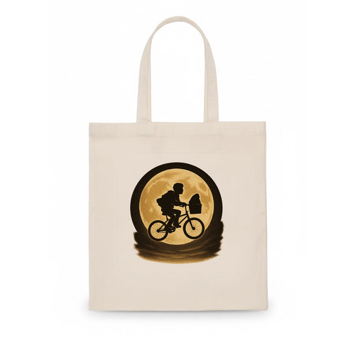boy with bicycle flying across full moon with silhouette - Tote Bag