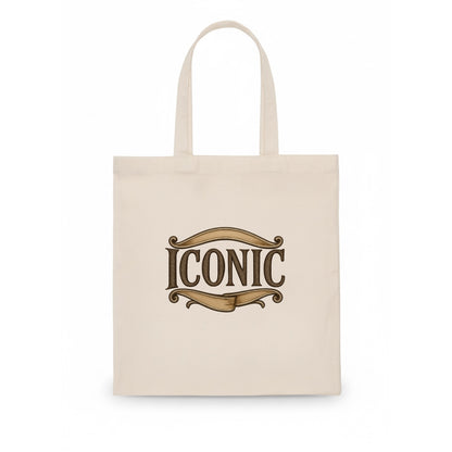 Bold typography design - "ICONIC" - instantly recognizable, trendsetter - Tote Bag - white
