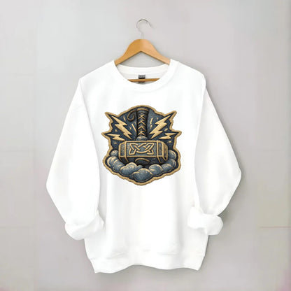 THOR HAMMER MJOLNIR - mighty hammer in silver and blue , thunder god - Crewneck Sweatshirt - white