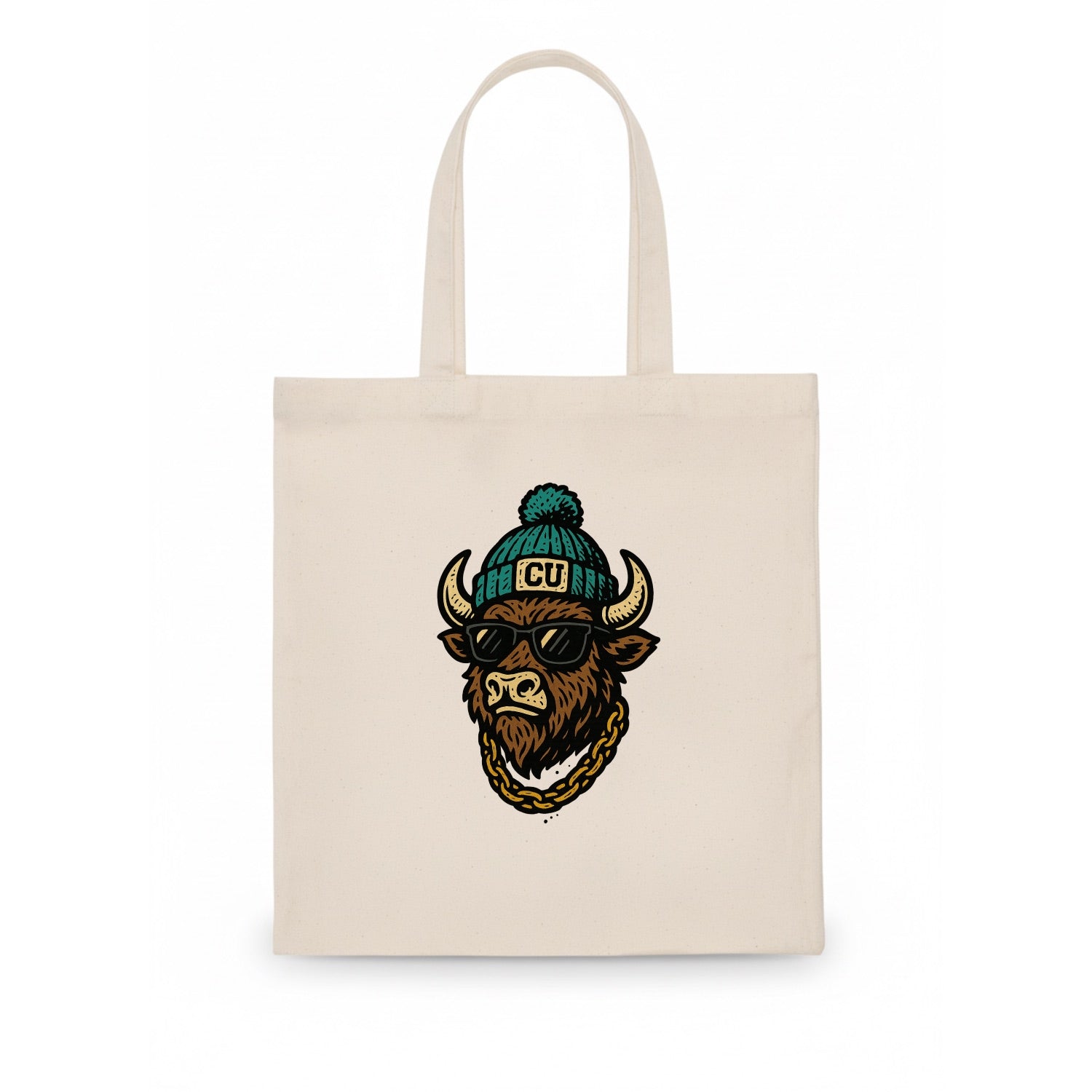 Boulder Ralphie wearing Colorado beanie with CU patch - Tote Bag - white