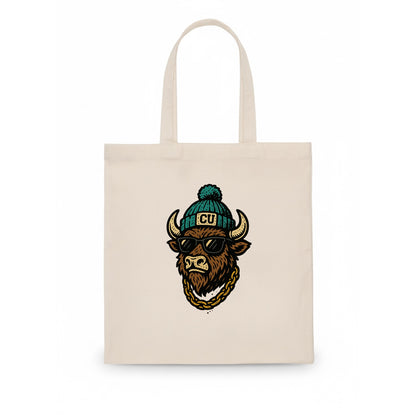 Boulder Ralphie wearing Colorado beanie with CU patch - Tote Bag - white