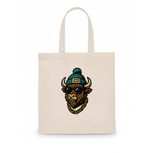 Boulder Ralphie wearing Colorado beanie with CU patch - Tote Bag