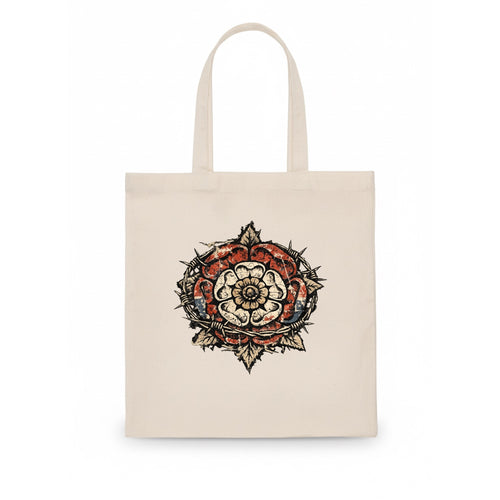 THORNED ROSE | Tudor rose with thorns | Barbed wire integration | Beautiful danger | - Tote Bag