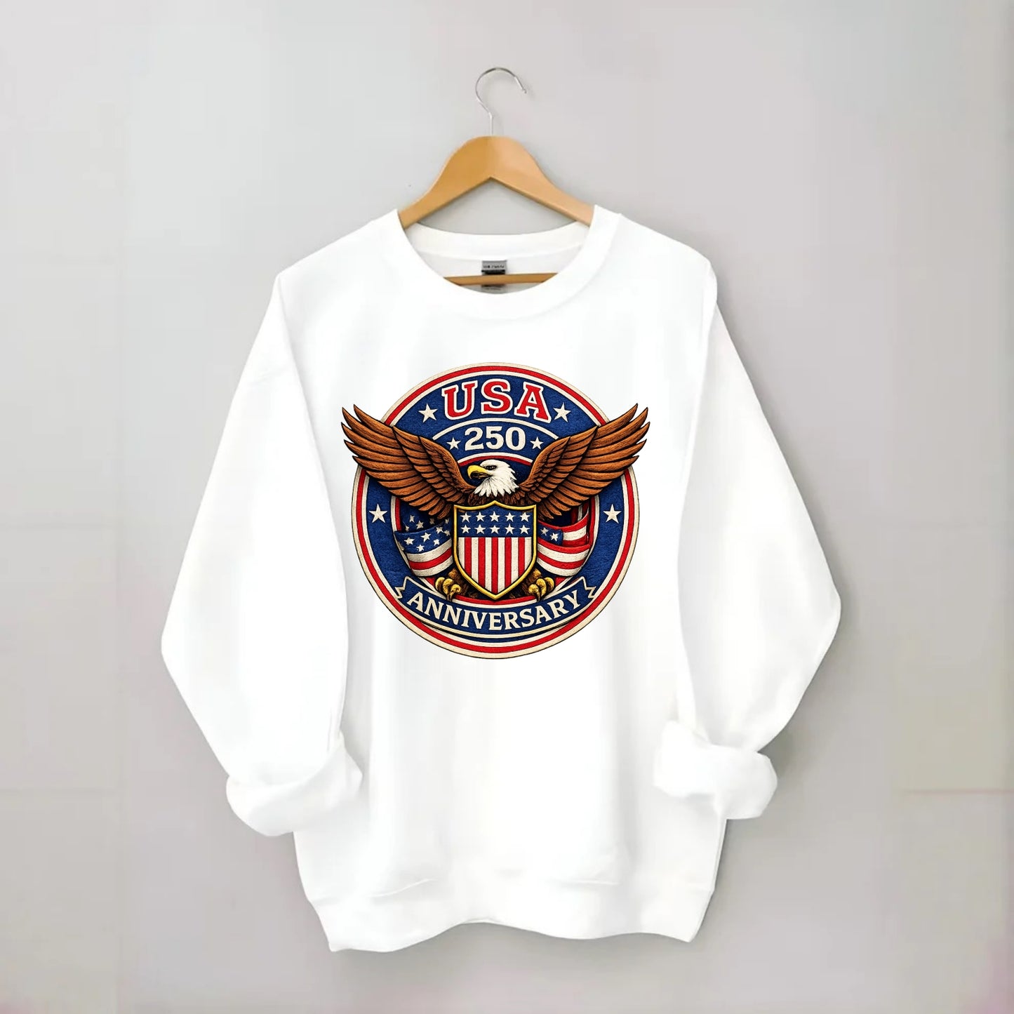 Usa 250 Anniversary Eagle Shield Emblem - Crewneck Sweatshirt - white