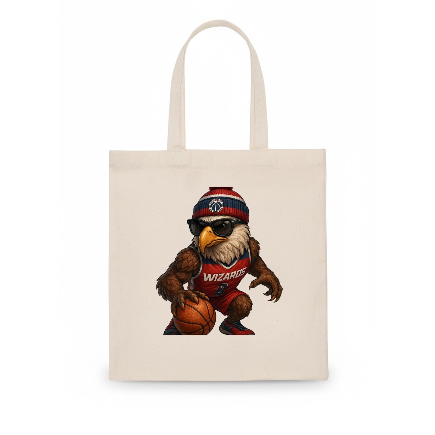 DC Eagle wearing Wizards red white and blue beanie with monument patch and wayfarer - Tote Bag - white