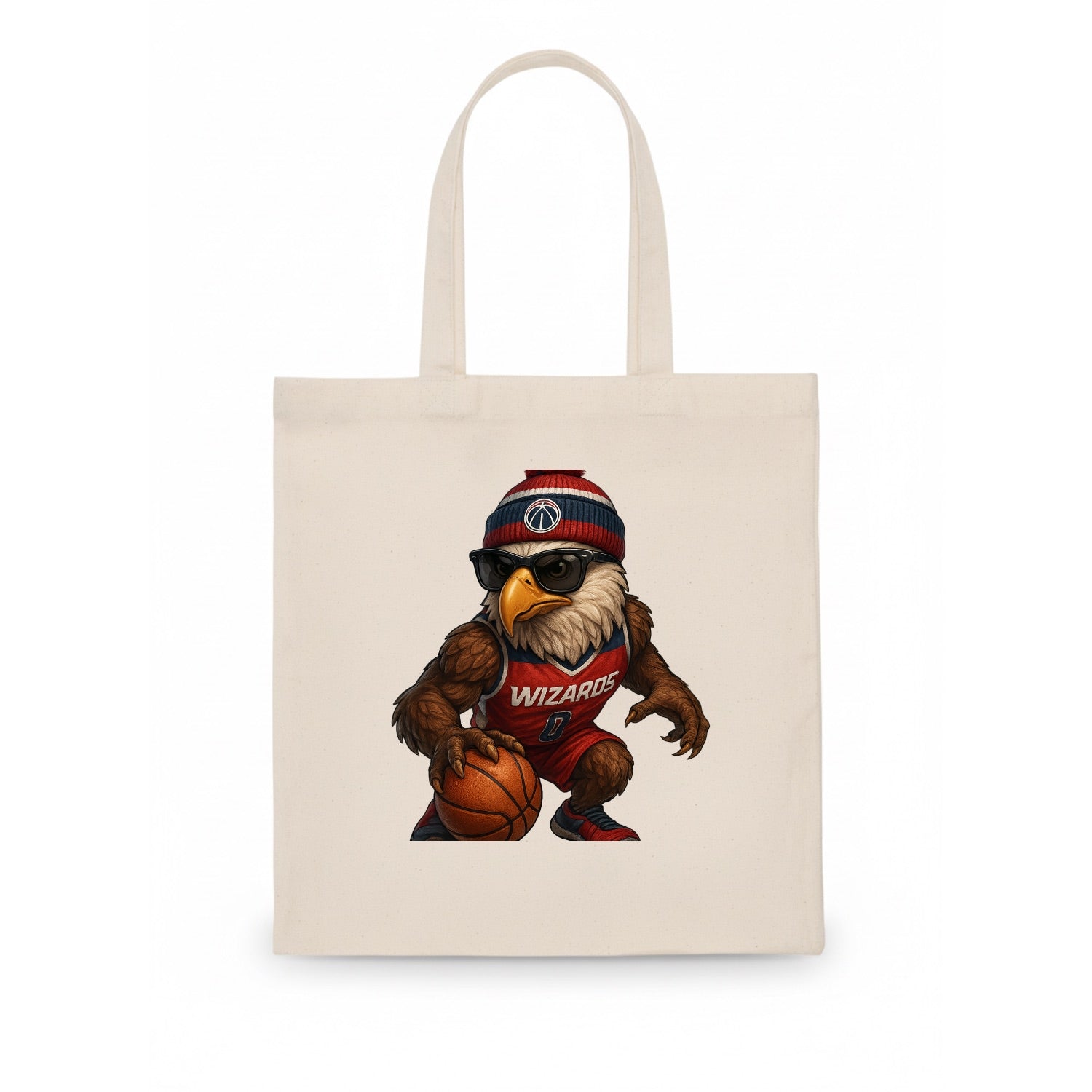 DC Eagle wearing Wizards red white and blue beanie with monument patch and wayfarer - Tote Bag - white