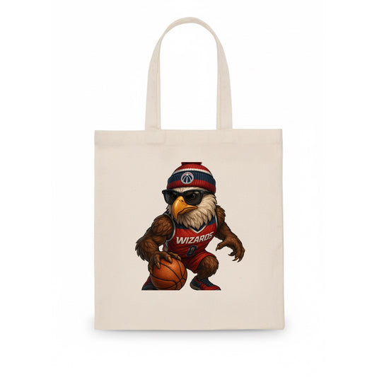 DC Eagle wearing Wizards red white and blue beanie with monument patch and wayfarer - Tote Bag - white