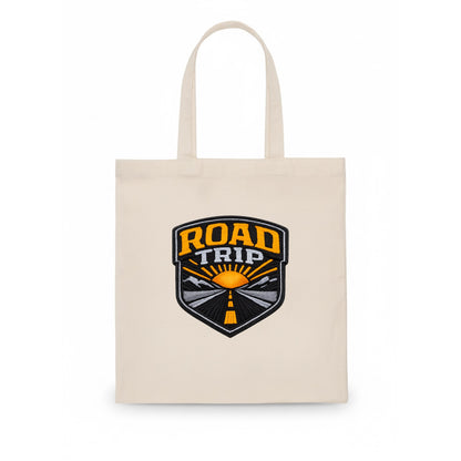 ROAD TRIP - highway and sun in orange and gray , open road - Tote Bag - white