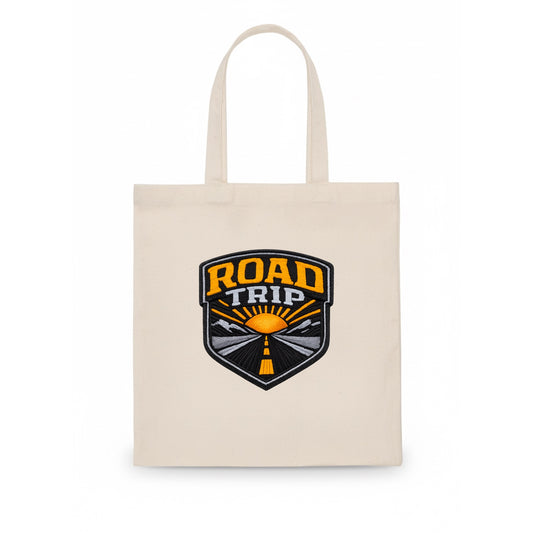 ROAD TRIP - highway and sun in orange and gray , open road - Tote Bag - white