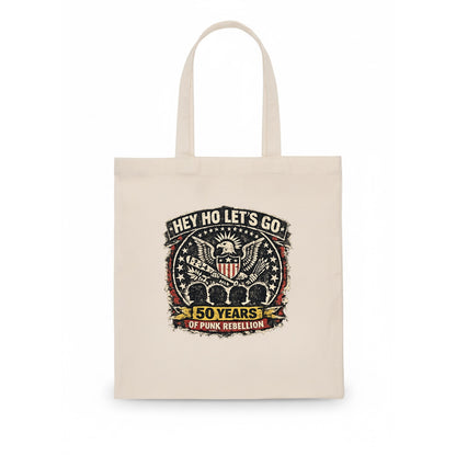 RAMONES LEGACY | Hey Ho Let's Go typography | Presidential seal parody | Four heads - Tote Bag - white
