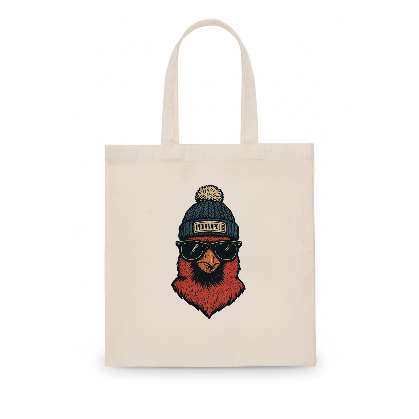 Indiana Cardinal wearing Indianapolis beanie with pom pom and wayfarer sunglasses - Tote Bag - white