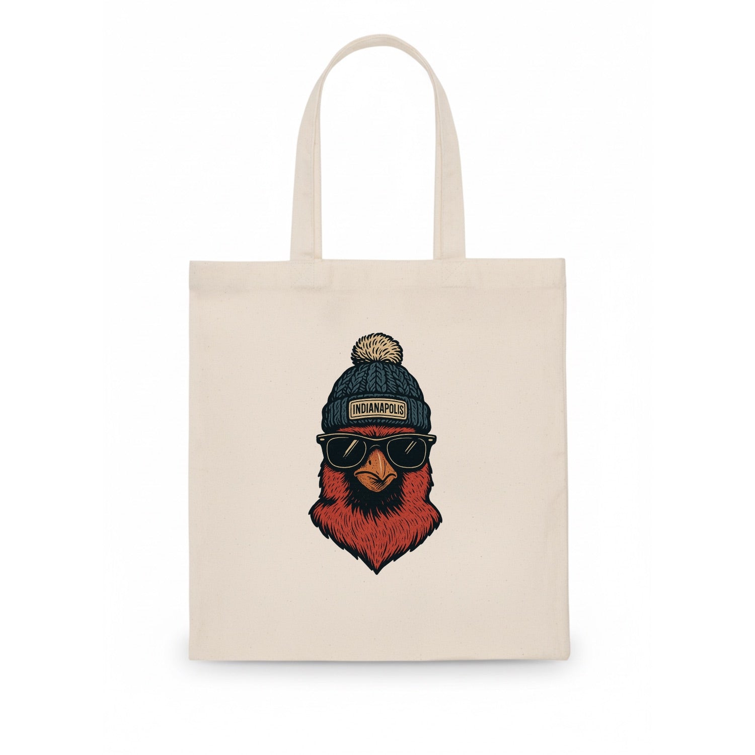 Indiana Cardinal wearing Indianapolis beanie with pom pom and wayfarer sunglasses - Tote Bag - white