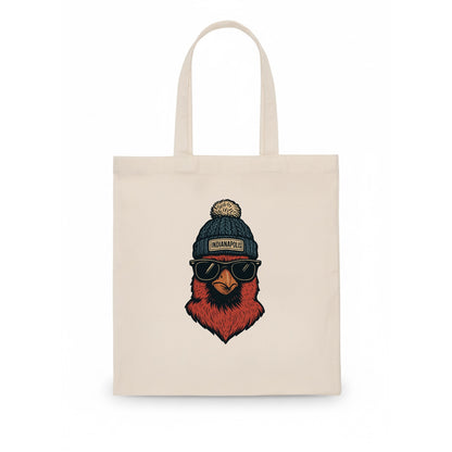 Indiana Cardinal wearing Indianapolis beanie with pom pom and wayfarer sunglasses - Tote Bag - white
