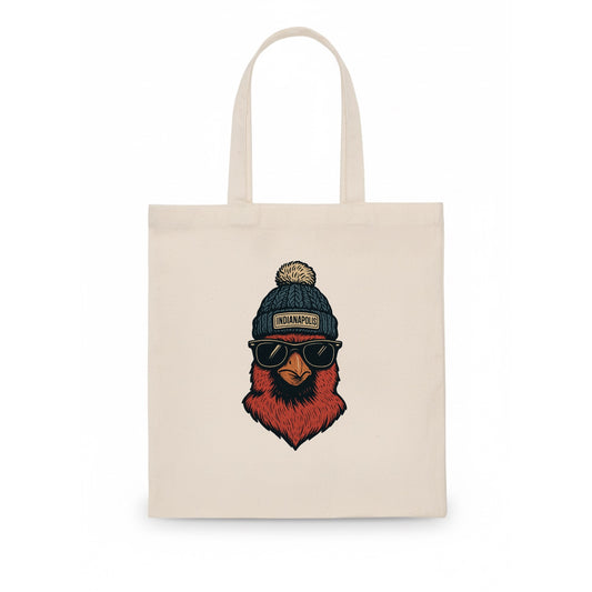 Indiana Cardinal wearing Indianapolis beanie with pom pom and wayfarer sunglasses - Tote Bag - white