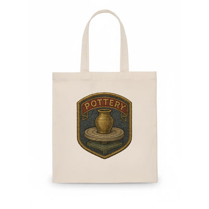 Pottery wheel with clay vessel - ceramicist symbol - Tote Bag - white