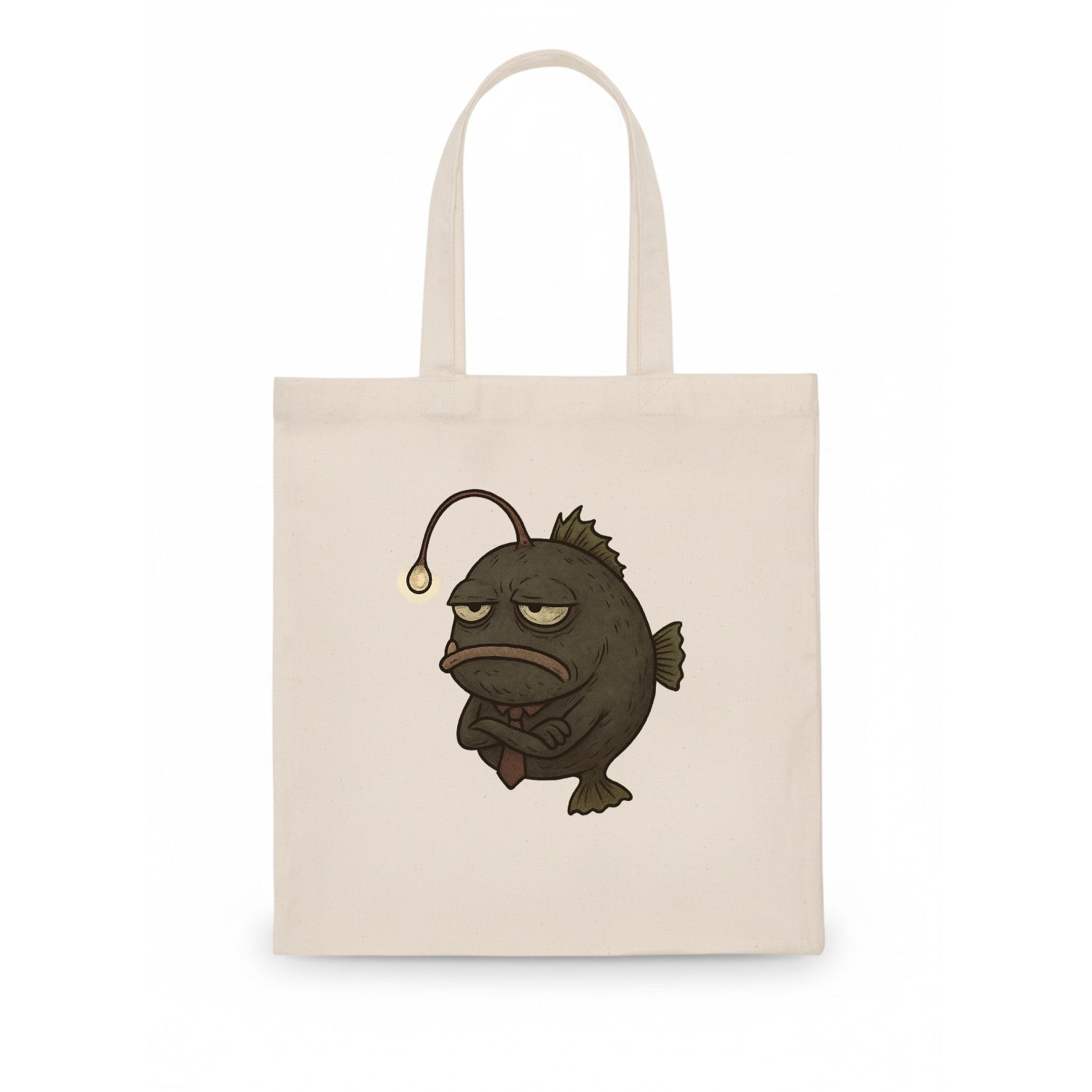 THE ANGLERFISH LURES DISAPPOINTMENT | Dark gray anglerfish with dim light - Tote Bag - white