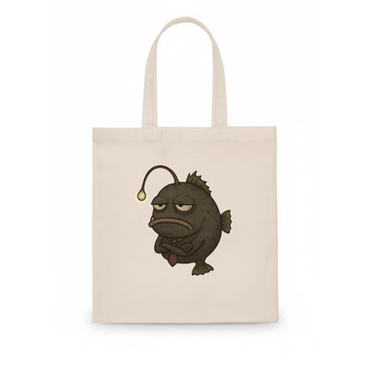 THE ANGLERFISH LURES DISAPPOINTMENT | Dark gray anglerfish with dim light - Tote Bag - white