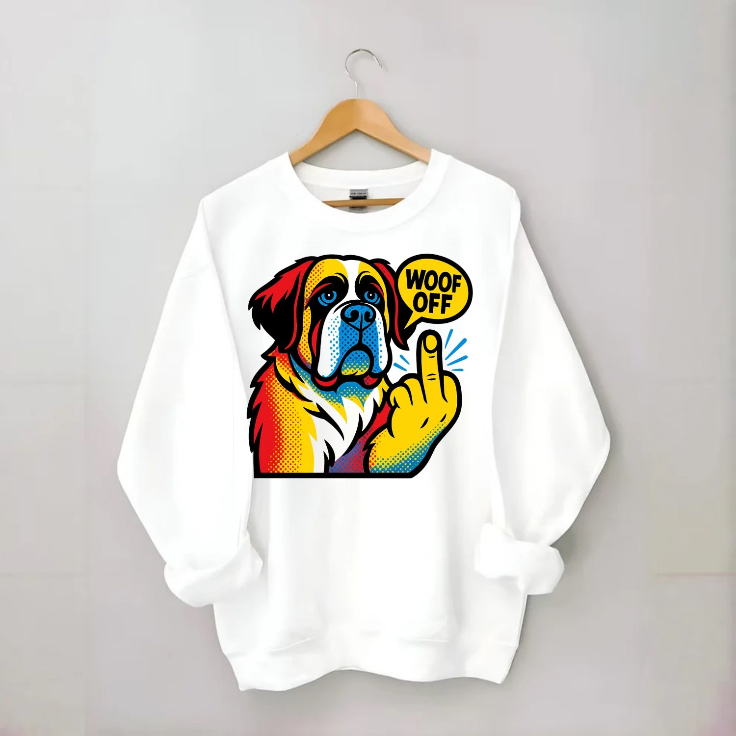 Saint Bernard with gentle giant face and droopy jowls, huge paw raised - Crewneck Sweatshirt - white