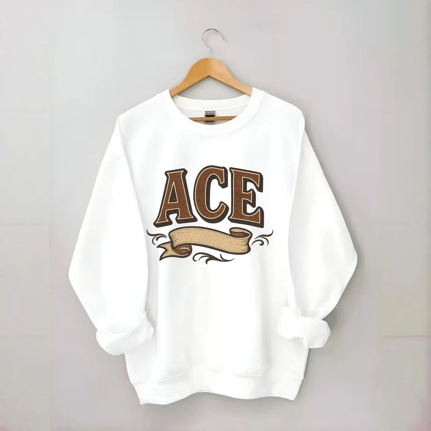 Bold typography design - "ACE" - expert, the best at something - Crewneck Sweatshirt - white