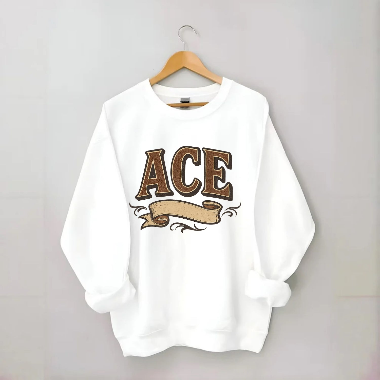 Bold typography design - "ACE" - expert, the best at something - Crewneck Sweatshirt - white