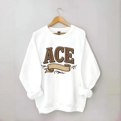Bold typography design - "ACE" - expert, the best at something - Crewneck Sweatshirt - white