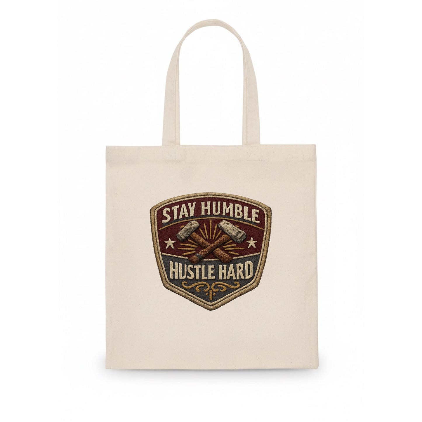STAY HUMBLE HUSTLE HARD - text in silver , work ethic - Tote Bag - white