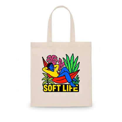 Person relaxing in hammock with plants - "soft life" aesthetic, peaceful living goals - Tote Bag - white