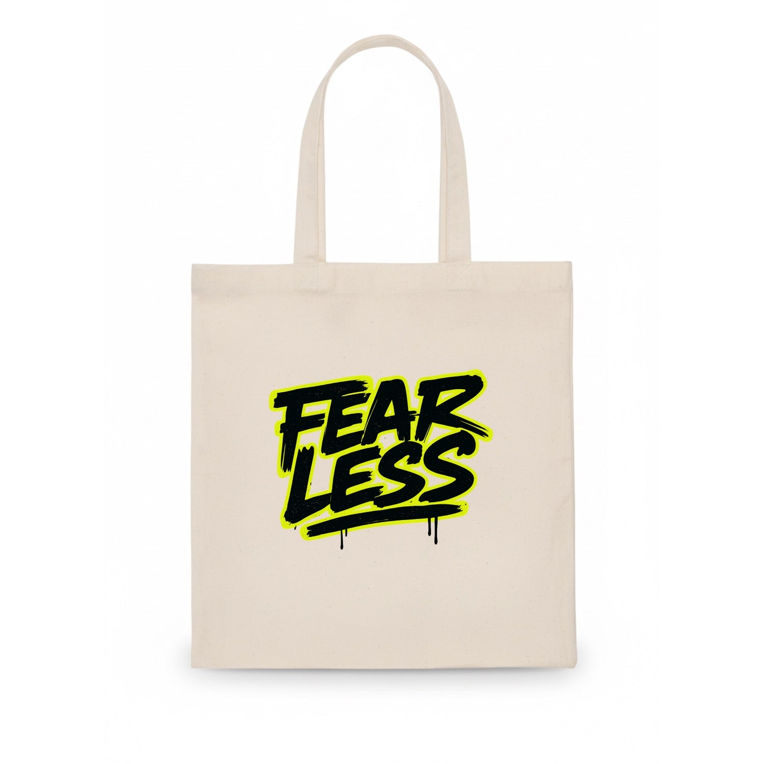 Bold typography design - "FEARLESS" - courage, bravery, facing challenges head on - Tote Bag - white