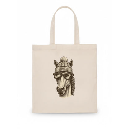 Kentucky Thoroughbred Horse wearing Louisville beanie with pom pom and wayfarer - Tote Bag - white