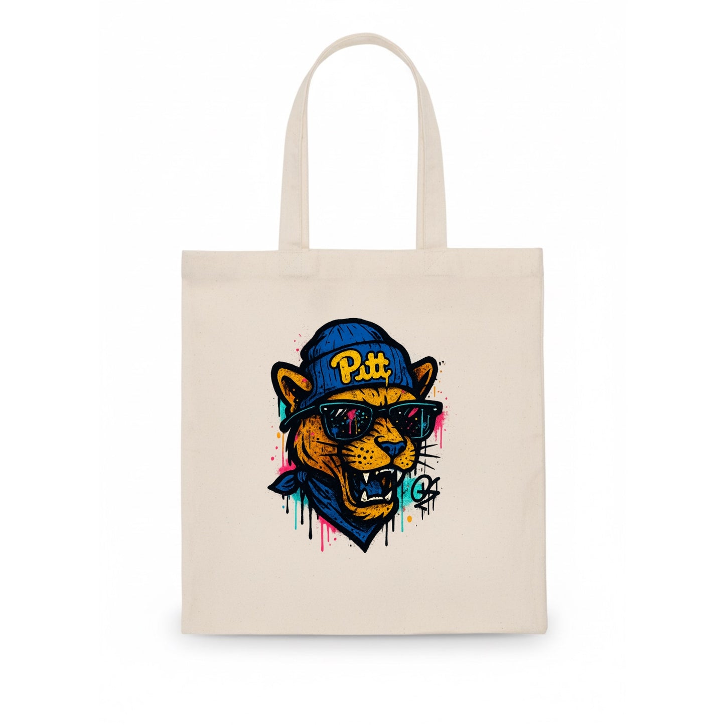 Pittsburgh Panther wearing Pitt beanie with script patch - Tote Bag - white