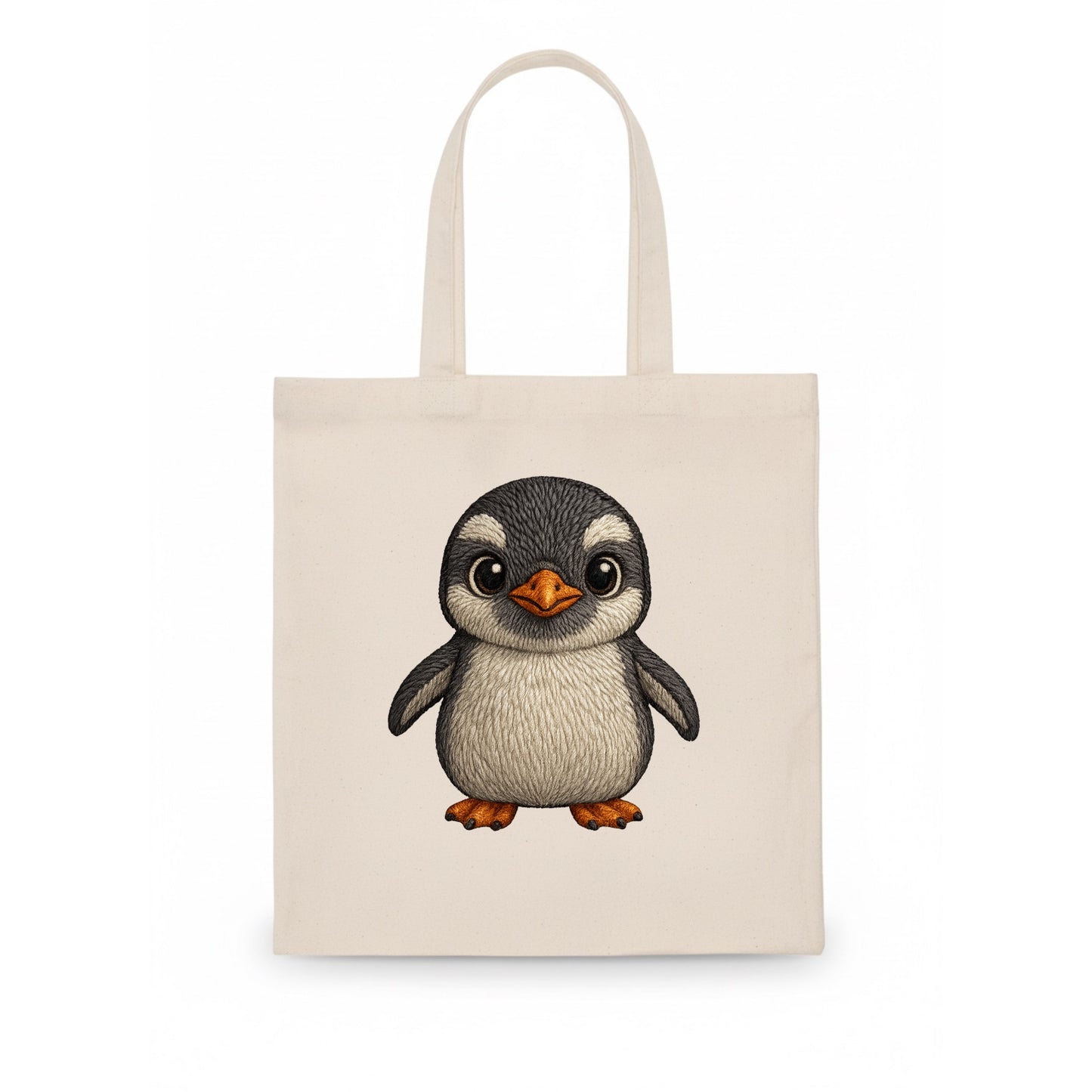 Baby Gentoo Penguin - orange beak, white cap, bright eyes, front-facing, energetic - Tote Bag - white