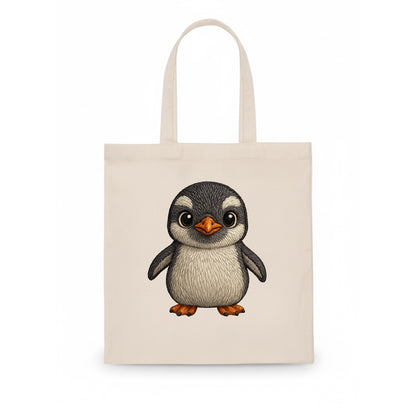 Baby Gentoo Penguin - orange beak, white cap, bright eyes, front-facing, energetic - Tote Bag - white
