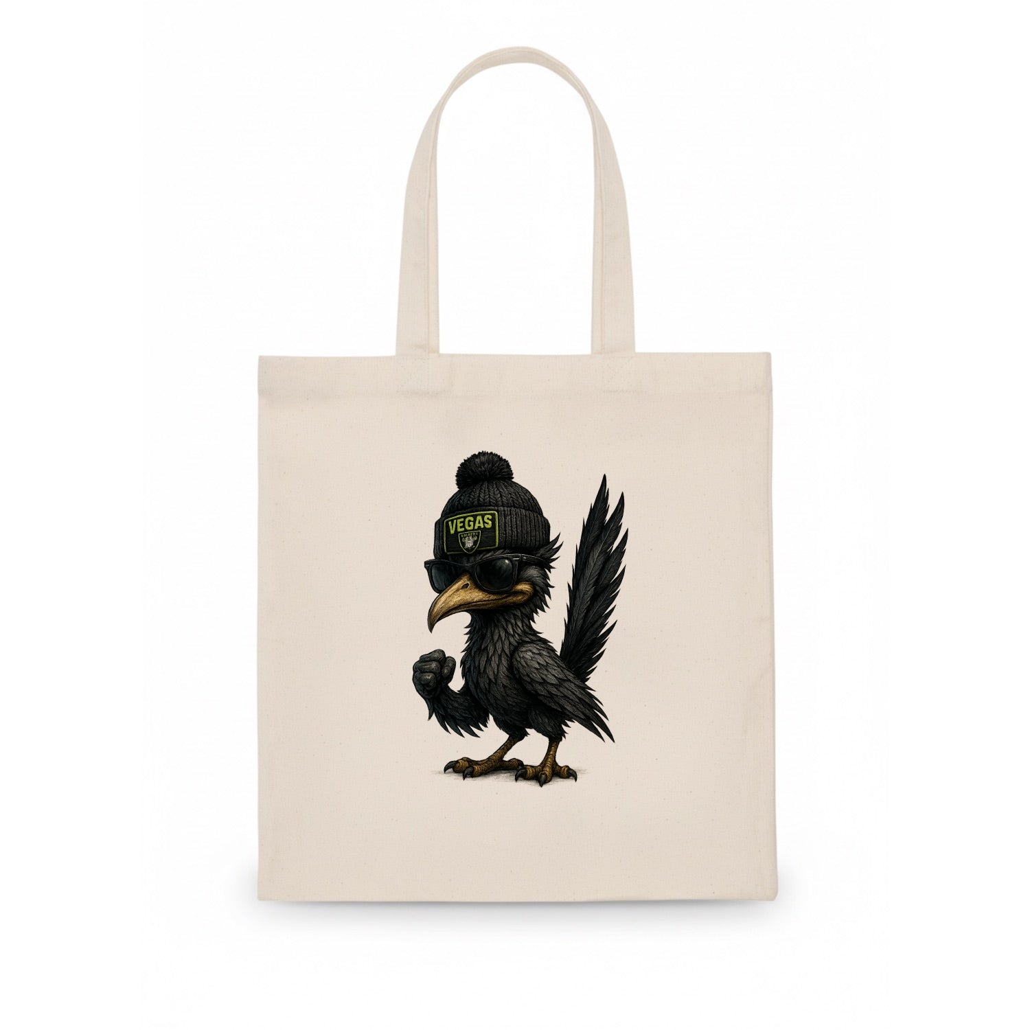 Vegas Roadrunner wearing Raiders beanie with neon patch and wayfarer sunglasses - Tote Bag - white