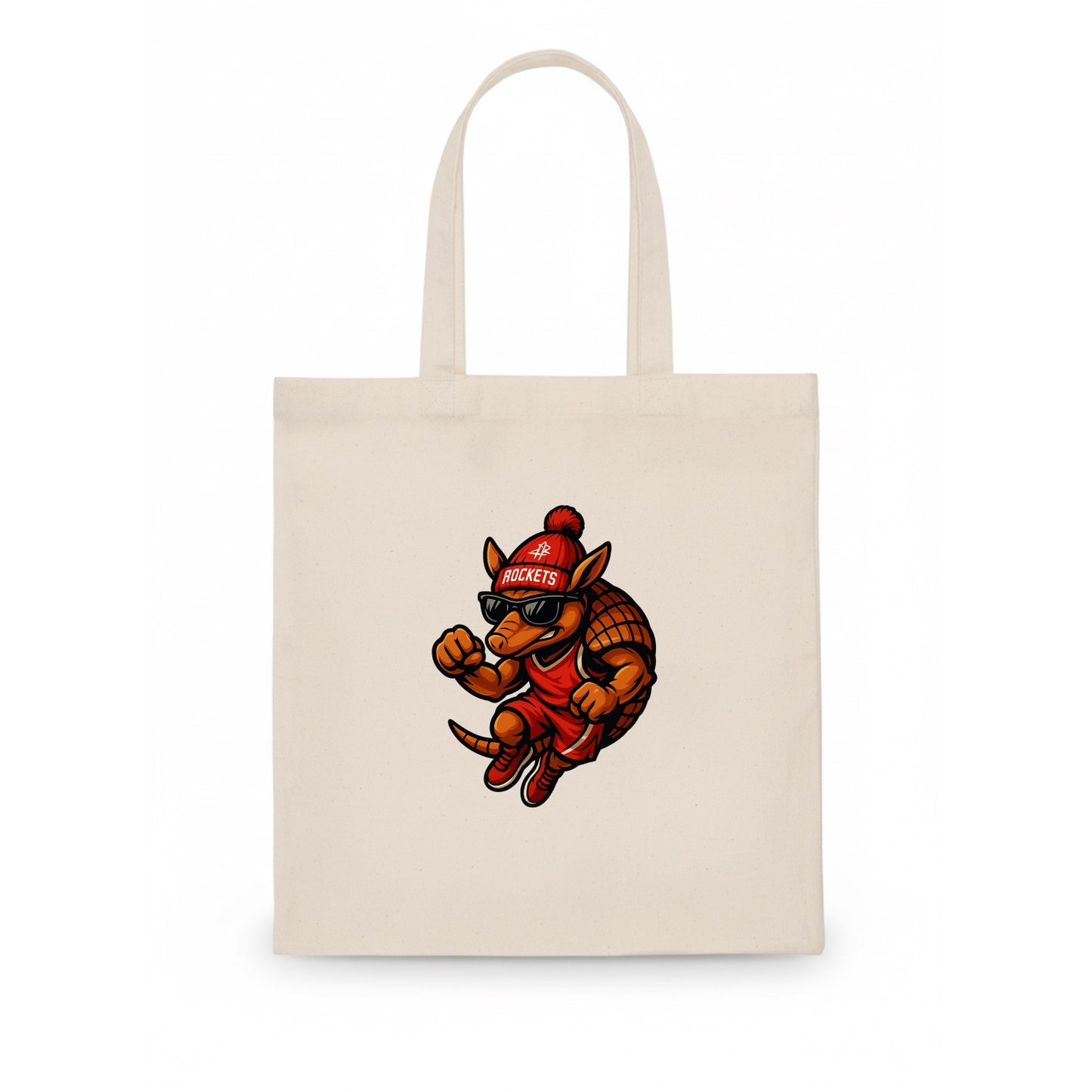 Houston Armadillo wearing Rockets red and silver beanie with rocket ship and wayfarer - Tote Bag - white