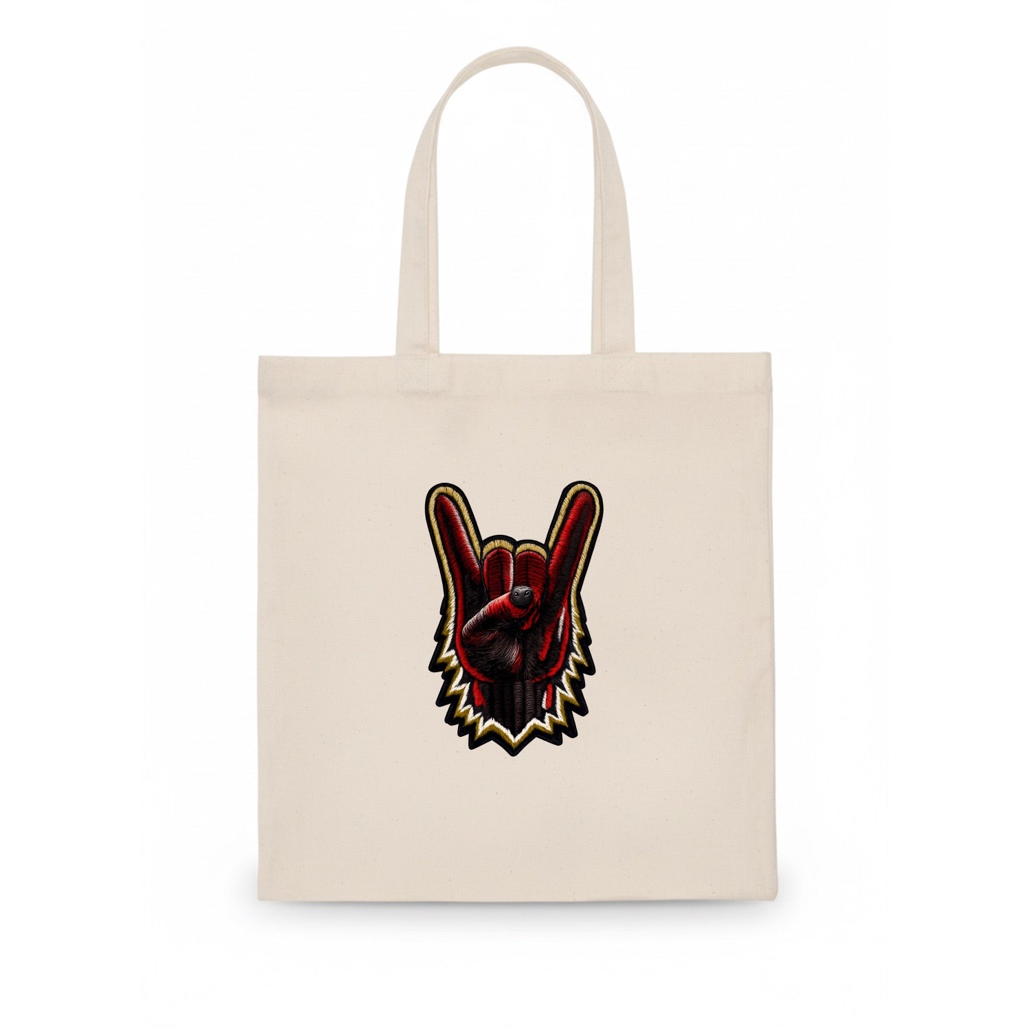ROCK HAND HORNS - devil horns hand gesture in black and red , metal music - Tote Bag - white