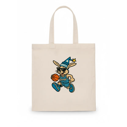 Orlando Rabbit wearing Magic blue and silver beanie with wizard hat and wayfarer - Tote Bag - white