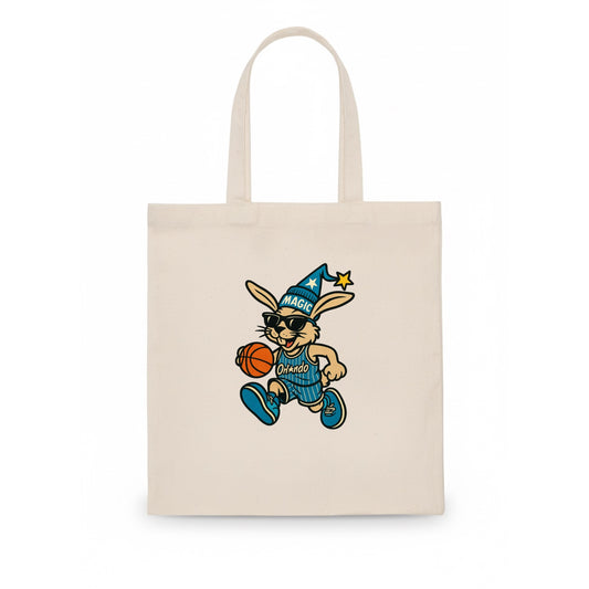 Orlando Rabbit wearing Magic blue and silver beanie with wizard hat and wayfarer - Tote Bag - white
