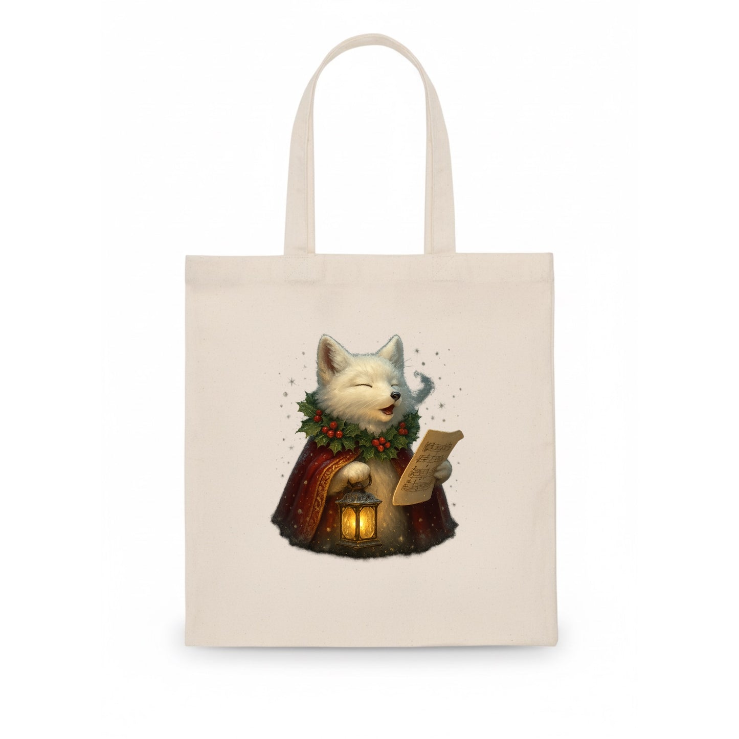 Snowbound Arctic Fox Caroler  - Tote Bag - white