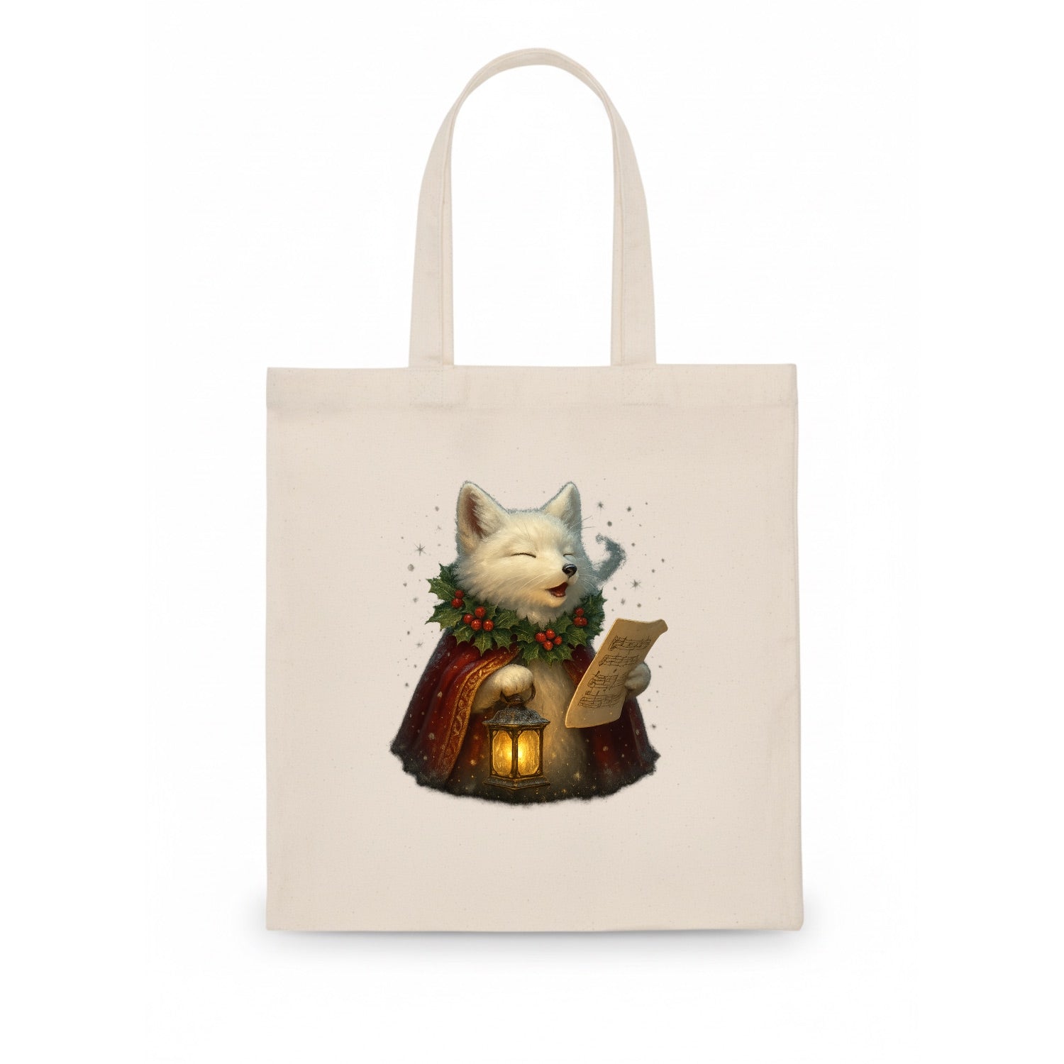 Snowbound Arctic Fox Caroler  - Tote Bag - white