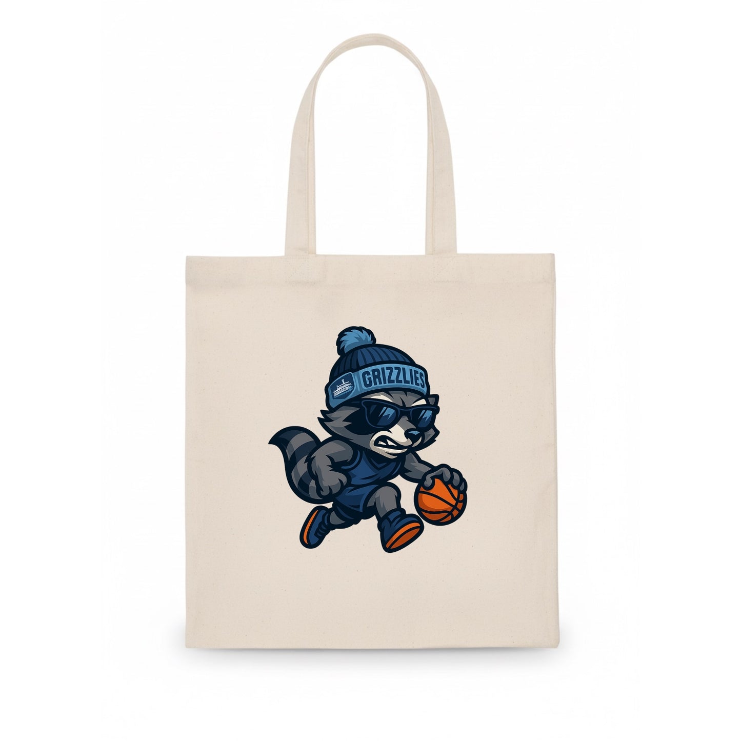 Memphis Raccoon wearing Grizzlies beanie with riverboat patch and wayfarer sunglasses - Tote Bag - white